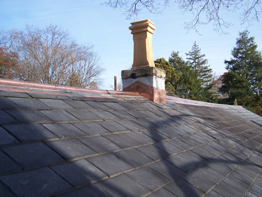 Ridge Roll Chimney Flashing After Restoration Villanova, Pa